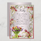 カラフルなチューリップの花のメイドオブオナーカード 招待状 (正面/裏面)