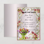 カラフルなチューリップの花のSave The Dateカード 招待状 (正面/裏面)