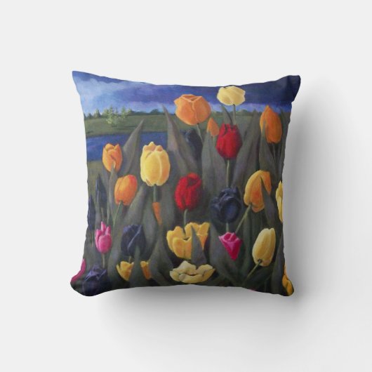 カラフルなチューリップ: オランダ、オランダ: アクリルの絵画 クッション (正面)