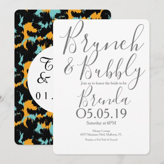 カラフルなチーター柄のパターンがモダンなウェディング 招待状 (正面/裏面)