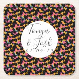 カラフルなチーター柄のパターンが現代のウェディングを彩る スクエアペーパーコースター