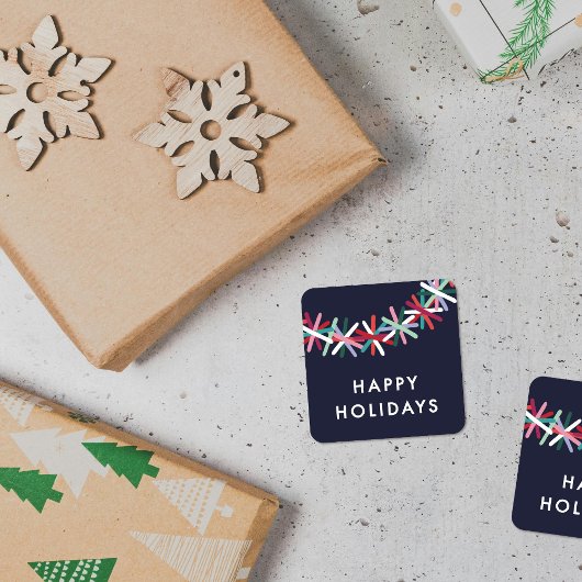 カラフルなティンセルガーランド ハッピーホリデー ステッカー