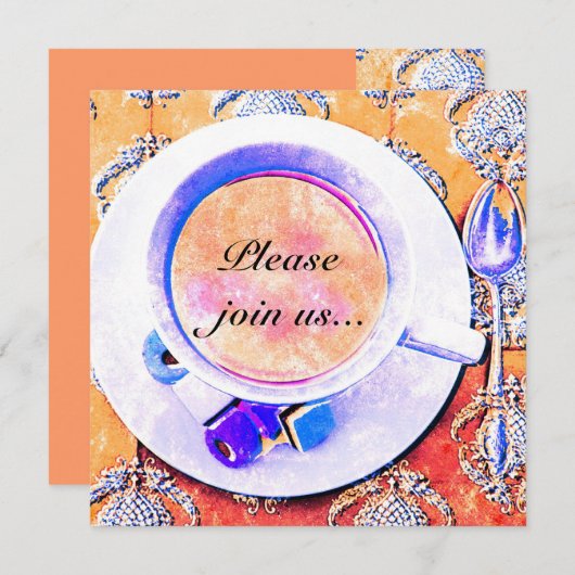 カラフルなティーカップの茶パーティの招待状 招待状 (正面/裏面)