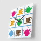 カラフルなティーポットパターン スクエア壁時計 (傾斜)