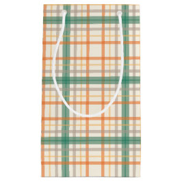 カラフルなティール（緑がかった色）の格子縞パターンギフトバッグ スモールペーパーバッグ