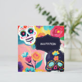 カラフルなディア・デ・ロス・ムエルトス スカル 招待状 (スタンド正面)