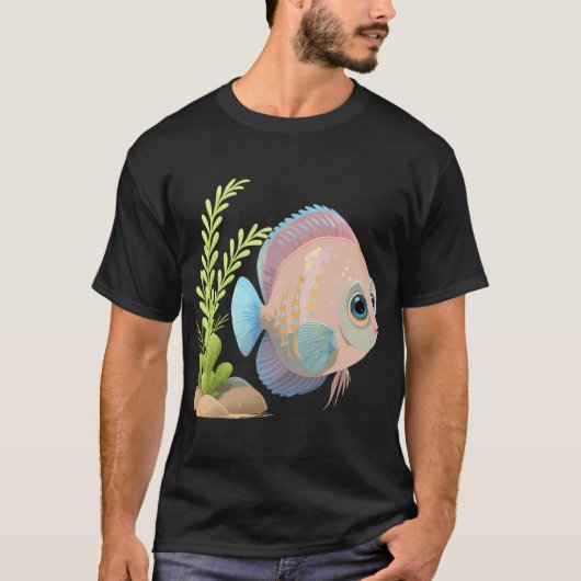 カラフルなディスカスフィッシュと水草 Tシャツ (正面)