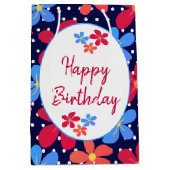 カラフルなデイジーがポルカドットに咲く ミディアムペーパーバッグ (正面)