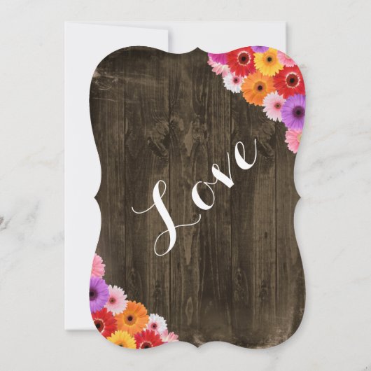 カラフルなデイジーの素朴な納屋の木製の結婚式の招待 招待状 (裏面)