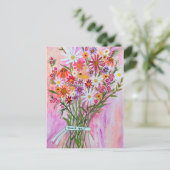 カラフルなデイジーの花束　ありがとう！ ポストカード (スタンド正面)