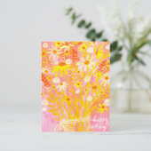 カラフルなデイジーの花束 秋の鮮やかな色彩 お誕生日おめでとう ポストカード (スタンド正面)