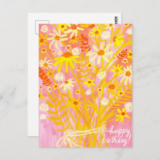 カラフルなデイジーの花束 秋の鮮やかな色彩 お誕生日おめでとう ポストカード (正面/裏面)
