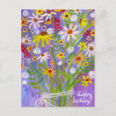 カラフルなデイジーの花束 誕生日おめでとう ポストカード (正面)