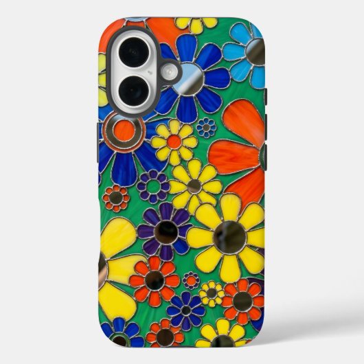 カラフルなデイジーモザイクアート ビンテージ ボタニカル エステ Case-Mate iPhoneケース (裏面)