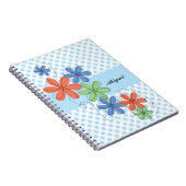 カラフルなデイジー、名前入りな青い水玉模様 ノートブック (右側)