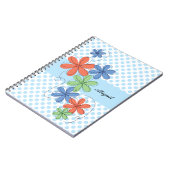 カラフルなデイジー、名前入りな青い水玉模様 ノートブック (左側)