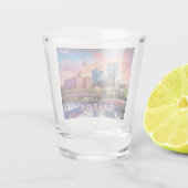 カラフルなデイトンのスカイライン抽象アート ショットグラス (裏面)