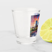 カラフルなデイトンのスカイライン抽象アート ショットグラス (左)