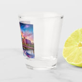 カラフルなデイトンのスカイライン抽象アート ショットグラス (右)