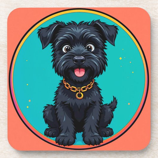 カラフルなデジタルイラストの面白い犬 コースター (正面)