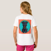 カラフルなデジタルイラストの面白い犬 Tシャツ (裏面フル)