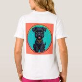 カラフルなデジタルイラストの面白い犬 Tシャツ (裏面)