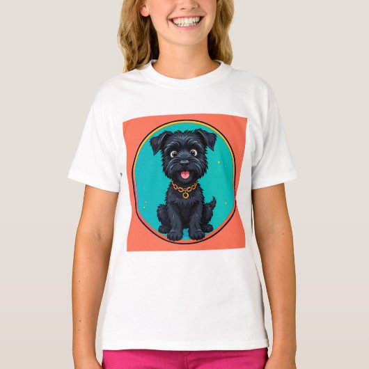 カラフルなデジタルイラストの面白い犬 Tシャツ (正面)