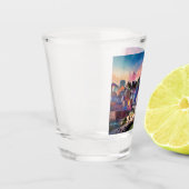 カラフルなデンバーのスカイライン抽象アート ショットグラス (左)