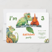 カラフルなトカゲの誕生日パーティー 招待状 (正面)