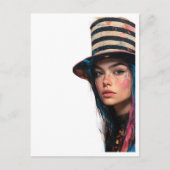 カラフルなトップハットの女性 ミックスメディア コラージュ ポストカード (正面)