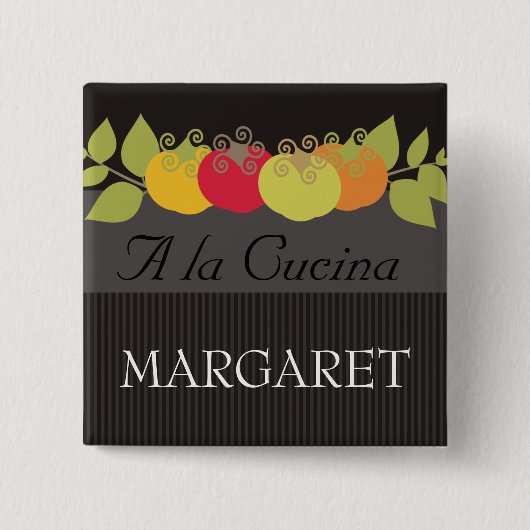 カラフルなトマトのベズルのシェフのケータリングの名札 缶バッジ (正面)