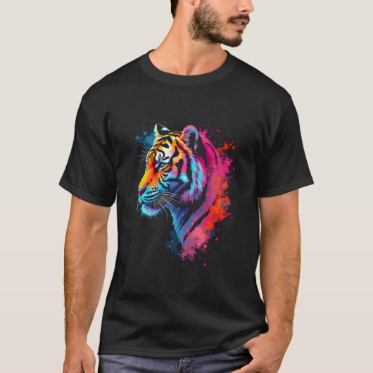 カラフルなトラの頭 Tシャツ (正面)