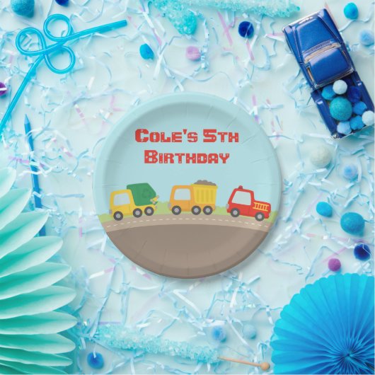 カラフルなトラックの男の子の誕生会の供給 ペーパープレート (パーティー)