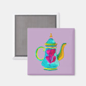 カラフルなトルコのティーポット 水彩画 マグネット (正面/裏面)