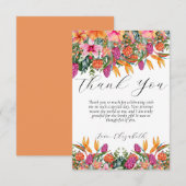 カラフルなトロピカルアイランドの花 オレンジとピンク サンキューカード (正面/裏面)