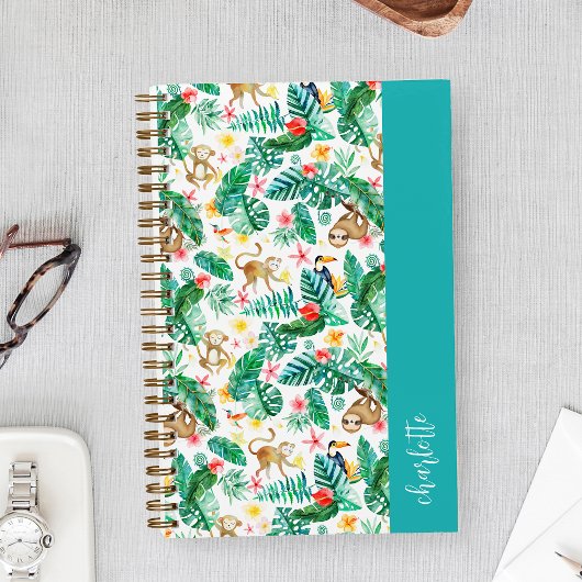 カラフルなトロピカルジャングルの動物たち オーダーメイド ノートブック