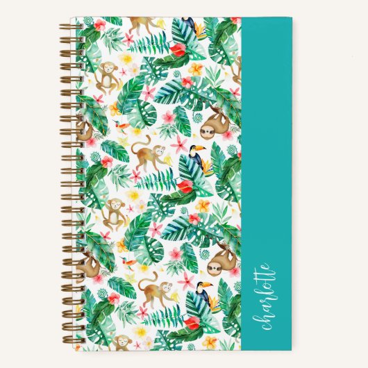 カラフルなトロピカルジャングルの動物たち オーダーメイド ノートブック (正面)