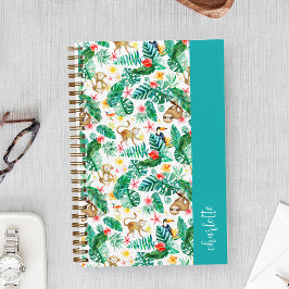 カラフルなトロピカルジャングルの動物 - 名前入り ノートブック