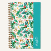 カラフルなトロピカルジャングルの動物 - 名前入り ノートブック (正面)