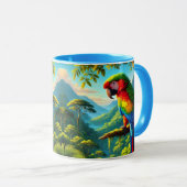 カラフルなトロピカルパロット ブルー グリーン マグ (正面右)