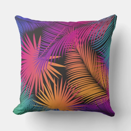 カラフルなトロピカルパームの葉の模様が美しい クッション (正面)