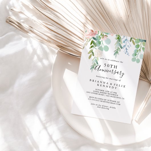 カラフルなトロピカルフラワーの50周年結婚記念日 招待状