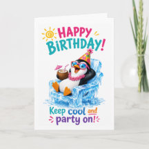 カラフルなトロピカルペンギンの誕生日お祝い