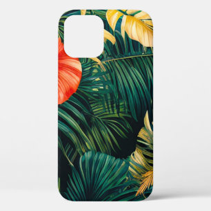 カラフルなトロピカルリーフとハイビスカスの花 iPhone 12 PROケース