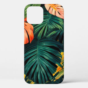 カラフルなトロピカルリーフとハイビスカスの花 iPhone 12 PROケース