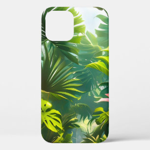 カラフルなトロピカルリーフとハイビスカスの花   iPhone 12 PROケース