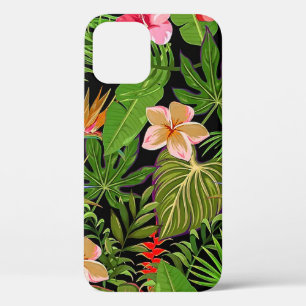 カラフルなトロピカルリーフとハイビスカスの花   iPhone 12 PROケース