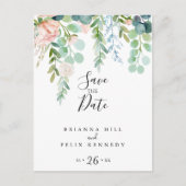 カラフルなトロピカル フラワーの Save the Date ポストカード (正面)