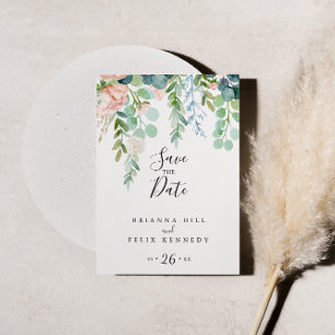 カラフルなトロピカル フラワーの Save the Date ポストカード
