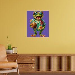 カラフルなトロピカル・フロッグの壁画プリント | ハワイの楽しいデザイン ポスター